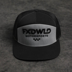 Black & Gray 7 Panel Trucker Hat